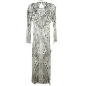 ASOS EDITION Geo Embellished Fringe Plunge Midi Dress NEW Size 4 Silver